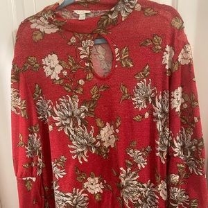 Cato Plus Size 22/24 Glitter Multicolor Floral Keyhole Long Sleeve Top
